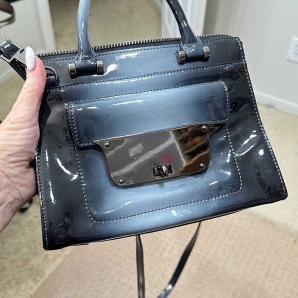 Milly Top Handle Patent Leather Ombré Gray Teal Black Purse w/crossbody strap
